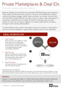 Private Marketplaces & Deal IDs Overview, Troubleshooting, and Solutions BidSwitch facilitates and streamlines the private deal (PMP, Deal ID, etc.) process between Supply (seller) and Demand (buyer) partners. In the sam