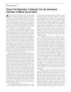Editorial Clinical Trial Registration: A Statement from the International Committee of Medical Journal Editors