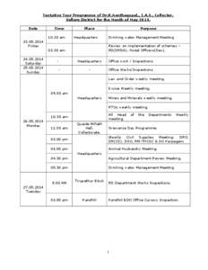 Tentative Tour Programme of Dr.R.Nanthagopal,, I.A.S., Collector, Vellore District for the Month of May[removed]Date