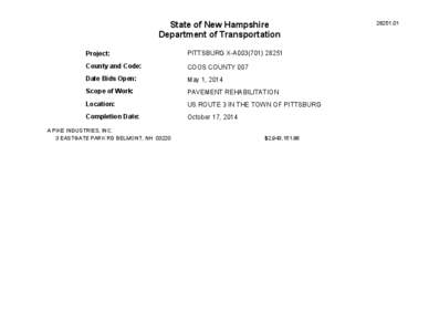 State of New Hampshire Department of Transportation Project: PITTSBURG X-A003[removed]