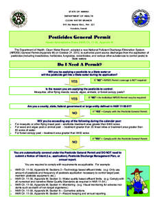 STATE OF HAWAII DEPARTMENT OF HEALTH CLEAN WATER BRANCH 919 Ala Moana Blvd., Rm. 301 Honolulu, Hawaii 