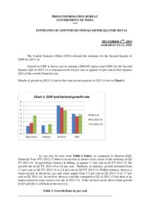 PRESS INFORMATION BUREAU GOVERNMENT OF INDIA *** ESTIMATES OF GDP FOR SECOND QUARTER (Q2) FORDECEMBER 2ND, 2013 AGRAHAYAN 11, 1935