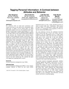 Tagging Personal Information: A Contrast between Attitudes and Behavior Ofer Bergman Bar-Ilan University Ramat Gan, [removed]Israel