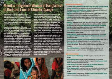 Mundas Indigenous Women of Bangladesh at the Front Lines of Climate Change Environmental degradation is already seriously threatening the lives and livelihoods of Mundas women living in the isolated corner of southwest B