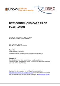 NSW CONTINUOUS CARE PILOT EVALUATION EXECUTIVE SUMMARY 29 NOVEMBER 2010 Report for: