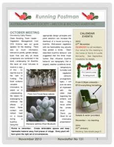 Running Postman AUSTRALIAN PLANTS SOCIETY – MELTON & BACCHUS MARSH INC OCTOBER MEETING Overview by Cathy Powers