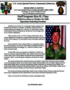 U.S. Army Special Forces Command (Airborne) BIOGRAPHICAL SKETCH U.S. Army Special Forces Command Public Affairs Office Fort Bragg,, NC[removed][removed]http://www.facebook.com/SFCommand