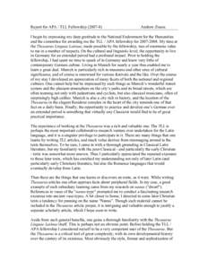 Report for APA / TLL Fellowship[removed]Andrew Zissos I begin by expressing my deep gratitude to the National Endowment for the Humanities and the committee for awarding me the TLL / APA fellowship for[removed]My ti