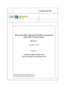 GIF/RSWGBasis for the Safety Approach for Design & Assessment of Generation IV Nuclear Systems Revision 1 November 24, 2008