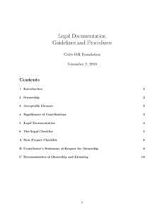 Legal Documentation Guidelines and Procedures Coin-OR Foundation November 2, 2010  Contents