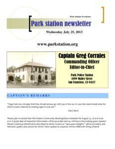 Park Station Newsletter  Park station newsletter Wednesday July 25, 2013  www.parkstation.org