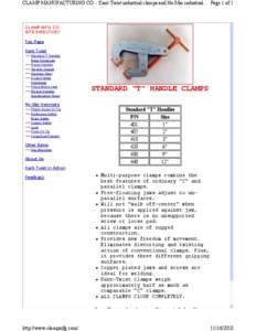 CLAMP MANUFACTURING CO. - Kant-Twist industrial clamps and No-Mar industrial... Page 1 of 1  CLAMP MFG. CO. SITE DIRECTORY Top Page Kant-Twist