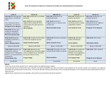 Curso Pre-Congreso de la Rama de Transducción de Señales de la Sociedad Mexicana de Bioquímica  Lunes 27 8:00-9:00 Panorama general, organización y formato del curso.