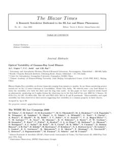 T he Blazar T imes A Research Newsletter Dedicated to the BL Lac and Blazar Phenomena No. 44 — June 2002 Editor: Travis A. Rector ()