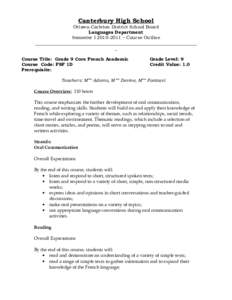 Canterbury High School Ottawa-Carleton District School Board Languages Department Semester I[removed] – Course Outline _______________________________________________________________________ _