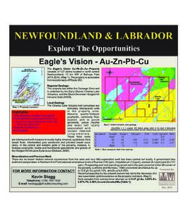 NEWFOUNDLAND & LABRADOR Explore The Opportunities Eagle’s Vision - Au-Zn-Pb-Cu The Eagle’s Vision Cu-Pb-Zn-Au Property consists of 127 claims located in north central Newfoundland, 13 km NW of Bishops Falls