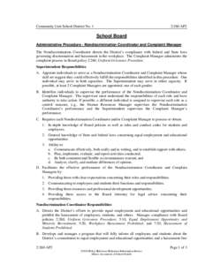 Community Unit School District No. 1  2:260-AP2 School Board Administrative Procedure - Nondiscrimination Coordinator and Complaint Manager