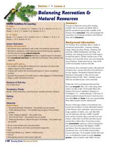 Section 1 • Lesson 4  Balancing Recreation & Natural Resources NAAEE Guidelines for Learning: th