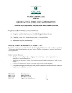 Broadcasting: Radio Digital Production Certificate of AccomplishmentCurriculum Guide - Ohlone College