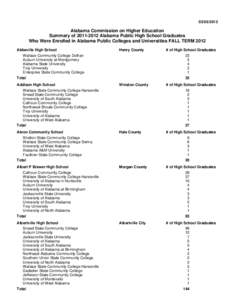 [removed]Alabama Commission on Higher Education Summary of[removed]Alabama Public High School Graduates Who Were Enrolled in Alabama Public Colleges and Universities FALL TERM 2012 Abbeville High School