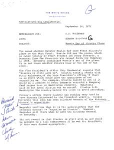 Memorandum for H. R. Haldeman Re: Muskie Use of Sinatra Plane, September 16, 1971