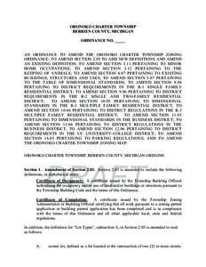 ORONOKO CHARTER TOWNSHIP BERRIEN COUNTY, MICHIGAN ORDINANCE NO. _____ AN ORDINANCE TO AMEND THE ORONOKO CHARTER TOWNSHIP ZONING ORDINANCE; TO AMEND SECTION 2.03 TO ADD NEW DEFINITIONS AND AMEND