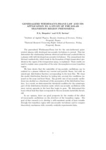 GENERALIZED WIEDEMANN-FRANZ LAW AND ITS APPLICATION TO A STUDY OF THE SOLAR TRANSITION REGION PHENOMENA P.A. Bespalov1 and O.N. Savina2 1 Institute