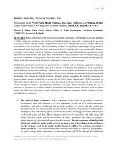 Page |1  TRADE: CHANGING ITS IMPACT ON HEALTH Presentation to the World Public Health Nutrition Association Conference on “Building Healthy Global Food Systems: A New Imperative for Public Health”, Oxford, U.K, Septe