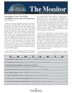 Summer 2002, Volume 8, No. 3  International Perspectives on Nonproliferation Assessing the “Axis:” The WMD Capabilities of Iran, Iraq and North Korea