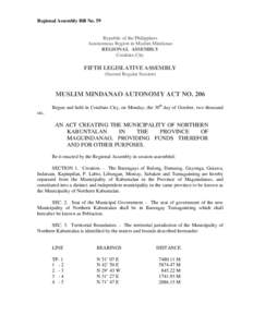 Regional Assembly Bill No. 59  Republic of the Philippines