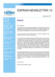 ESPRAN NEWSLETTER 13 September 2011 Contents Recent ESPI Publications