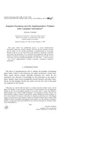 Journal of Economic Theory 86, 159Article ID jeth, available online at http:www.idealibrary.com on Adaptive Dynamics and the Implementation Problem with Complete Information* Antonio Cabrales