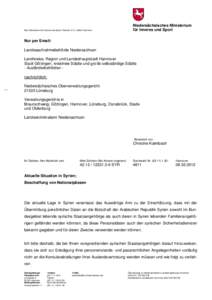 Nds. Ministerium für Inneres und Sport, Postfach 2 21, 30002 Hannover  Niedersächsisches Ministerium für Inneres und Sport  Nur per Email: