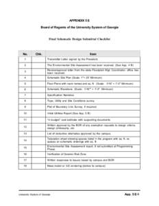 APPENDIX 5 E Board of Regents of the University System of Georgia Final Schematic Design Submittal Checklist  No.