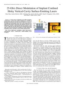 IEEE PHOTONICS TECHNOLOGY LETTERS, VOL. 22, NO. 7, APRIL 1, [removed]Gb/s Direct Modulation of Implant Confined Holey Vertical-Cavity Surface-Emitting Lasers