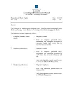 Accounting and Administrative Manual Section 100: Accounting and Finance Disposition of Check Copies No.: C-10  Date: [removed]