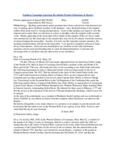 Southern Campaign American Revolution Pension Statements & Rosters Pension application of Samuel Bell W4892 Mary fn58SC Transcribed by Will Graves[removed]