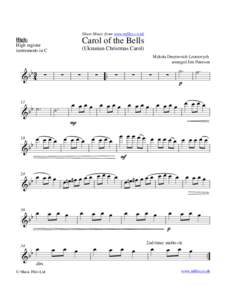 Sheet Music from www.mfiles.co.uk  Carol of the Bells High: High register