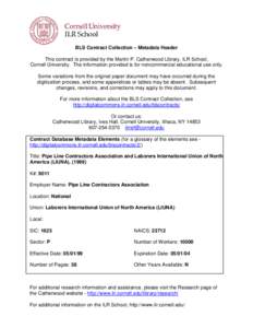 BLS Contract Collection – Metadata Header This contract is provided by the Martin P. Catherwood Library, ILR School, Cornell University. The information provided is for noncommercial educational use only. Some variatio