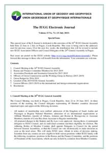 INTERNATIONAL UNION OF GEODESY AND GEOPHYSICS UNION GEODESIQUE ET GEOPHYSIQUE INTERNATIONALE The IUGG Electronic Journal Volume 15 No. 7A (15 JulySpecial Issue