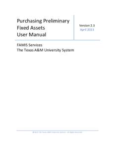 Purchasing Preliminary Fixed Assets User Manual Version 2.3 April 2013