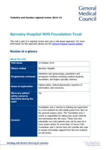 Yorkshire and Humber regional review 2014–15  Barnsley Hospital NHS Foundation Trust This visit is part of a regional review and uses a risk-based approach. For more information on this approach please see the General 