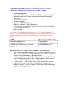 SAIBT Diploma Credit/Recognition of prior learning into the Bachelor of Commerce (Accounting) DBCA at University of South Australia • • •