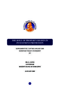 THE ROLE OF PROPERTY RIGHTS IN INVESTMENT PROMOTION SUPPLEMENT NO. 2 OF THE JANUARY 2009 MONETARY POLICY STATEMENT BY