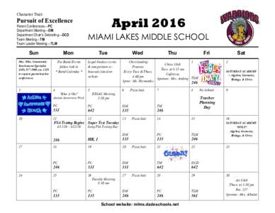 Character Trait:  April 2016 Pursuit of Excellence Parent Conferences—PC