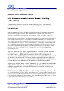 International Chamber of Commerce  The world business organization Department of Policy and Business Practices  ICC International Code of Direct Selling