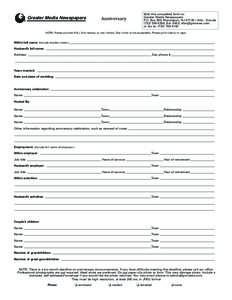 Greater Media Newspapers  Anniversary Mail this completed form to: Greater Media Newspapers