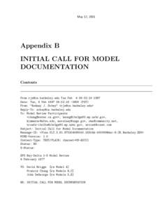 May 12, 2001  Appendix B INITIAL CALL FOR MODEL DOCUMENTATION Contents