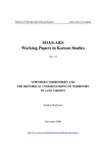 SOAS-AKS No 15 - Karlsson Northern Territories and the Historical Understanding