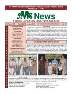 ST. MARK’S SENIOR SECONDARY PUBLIC SCHOOL, MEERA BAGH NEW DELHI[removed]News  A JOURNAL OF SCHOOL NEWS, VIEWS AND IDEAS